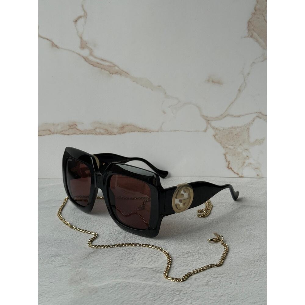 NEW Gucci GG1022S Black Chain Oversized Logo Sunglasses - Picture 2 of 8